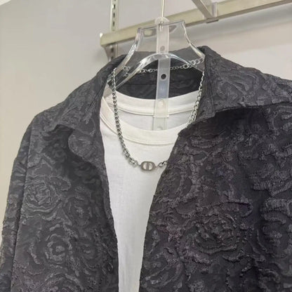 New Spring and Autumn Men's Casual Suit Lapel Jacquard Shirt Trousers Two-piece Set Comfortable Loose.