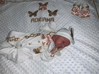 Dollbling Newborn Set Baby's Sets Rhinestone Crown 0-3 Months Hat+Bodysuits+Gloves+Shoes 4 Parts Boy Girl Jumpsuit Clothing