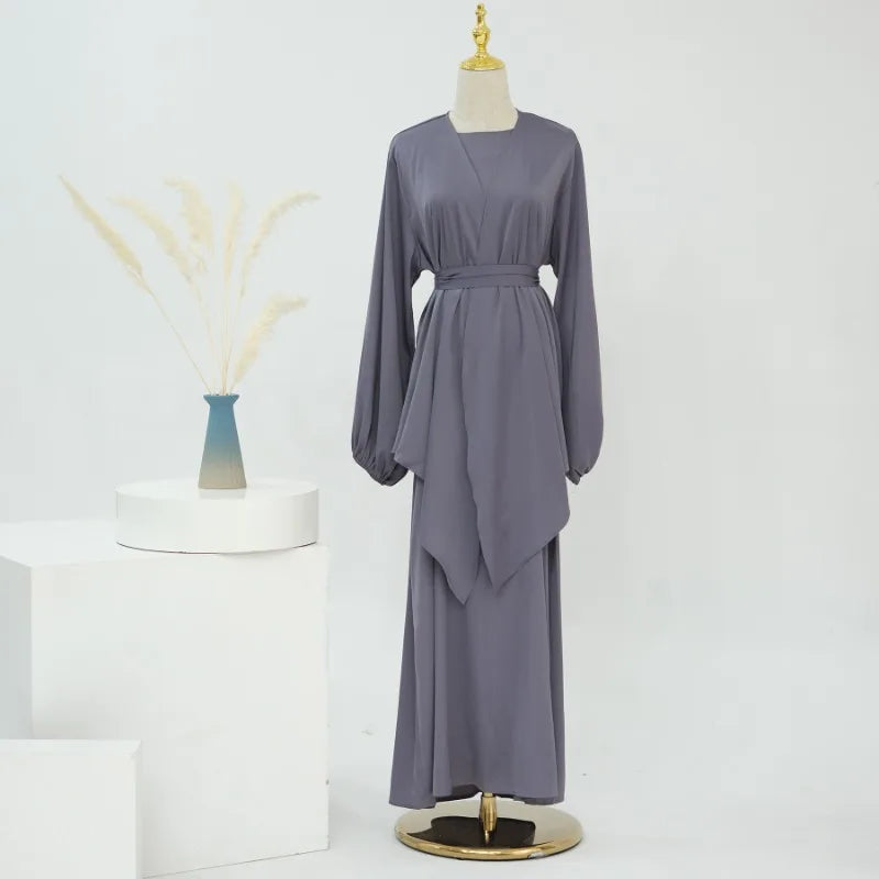 2-teiliges Saudi-Arabien muslimisches Damen-Abaya-Kleid aus Satin für Damen, Islam, Dubai, Urlaub, bescheidene Kleidung, 2024, elegante türkische Robe