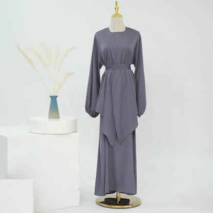 2-teiliges Saudi-Arabien muslimisches Damen-Abaya-Kleid aus Satin für Damen, Islam, Dubai, Urlaub, bescheidene Kleidung, 2024, elegante türkische Robe