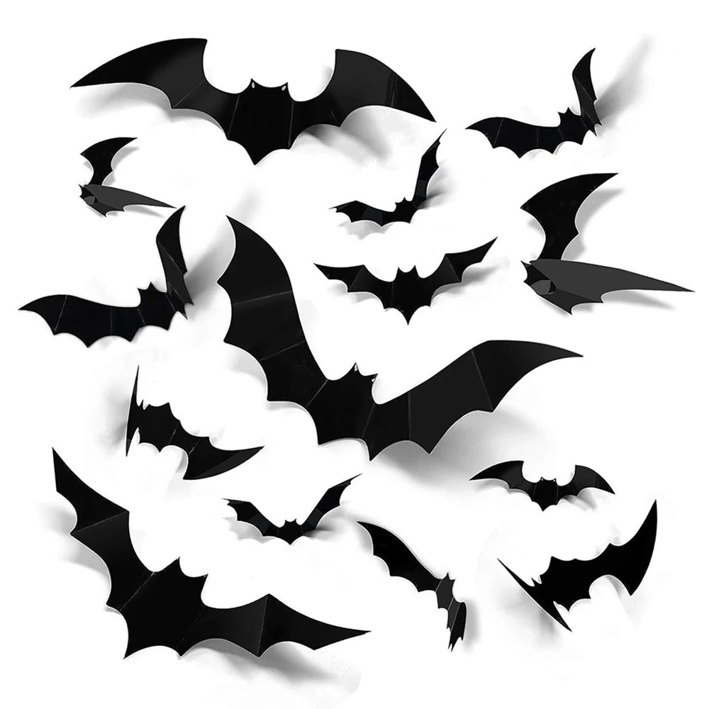 Halloween Bats Decorations,3D Pvc Bat on The Wall,Black Bats Wall Stickers,Halloween Scary Props.