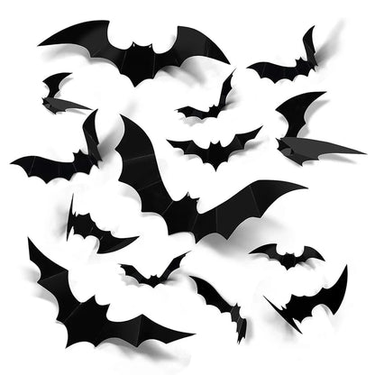 Halloween Bats Decorations,3D Pvc Bat on The Wall,Black Bats Wall Stickers,Halloween Scary Props.