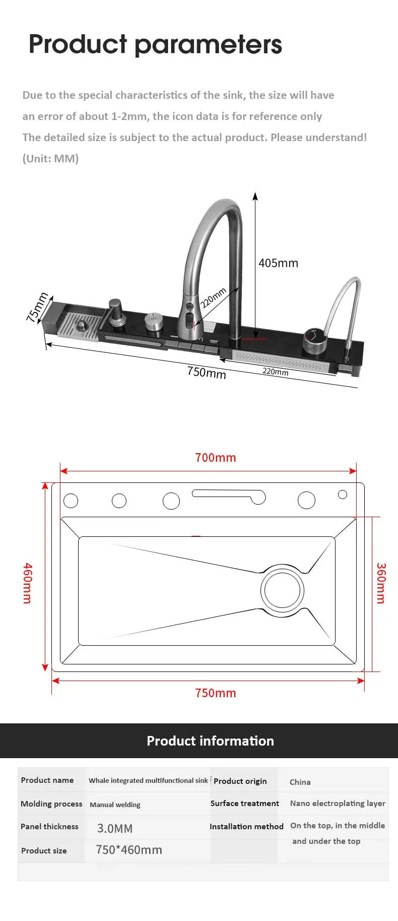 Wvier multifonction Whale Shaped Large Sink rubinetto cucina lavello cosas para casa waterfall kitchen-sink