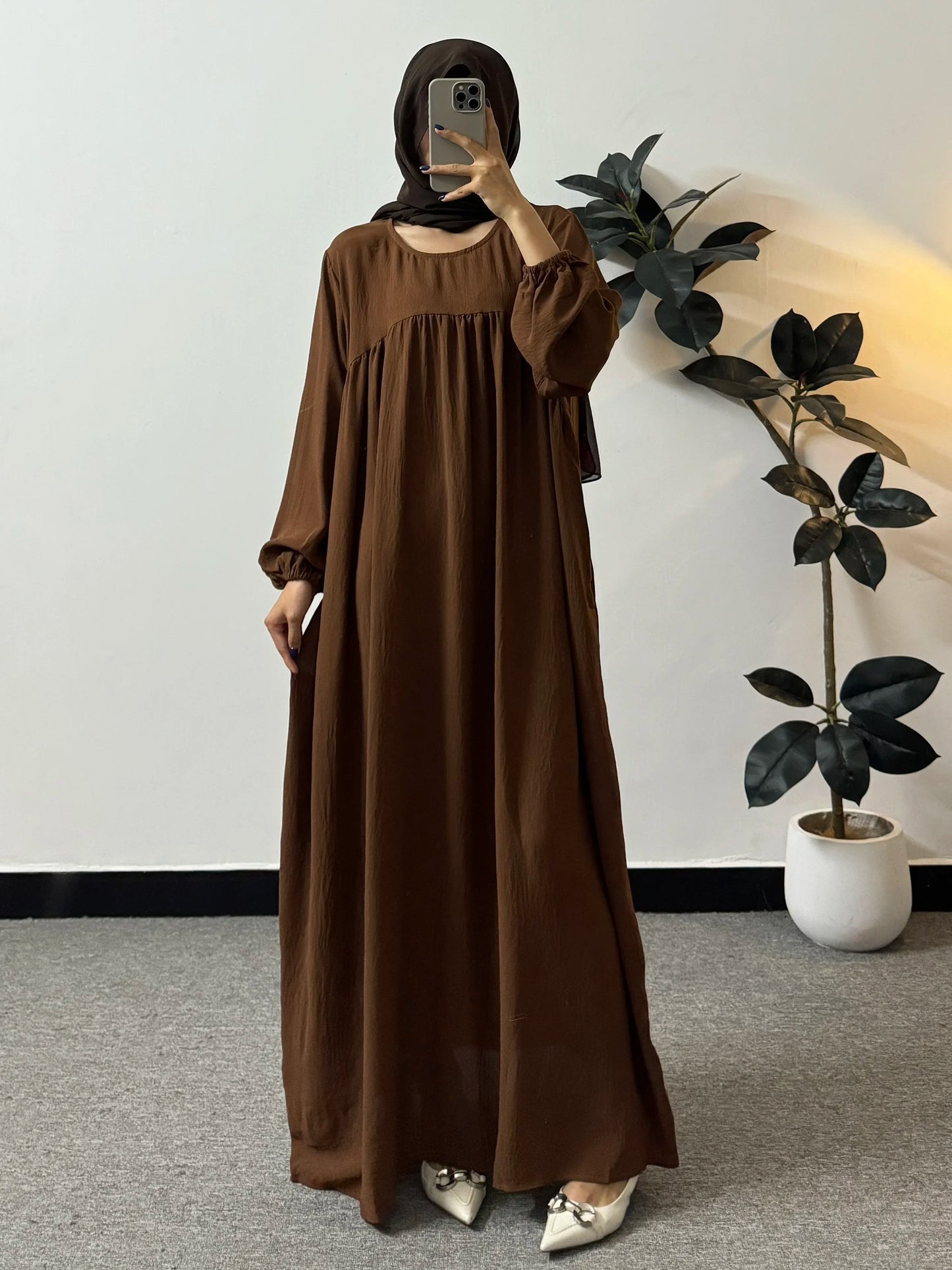 Full Sleeve Loose Maxi Prayer Dress Muslim Modest Dresses Jilbabs Casual Solid Pockets Robe Long Ramadan Dress Women Abayas.