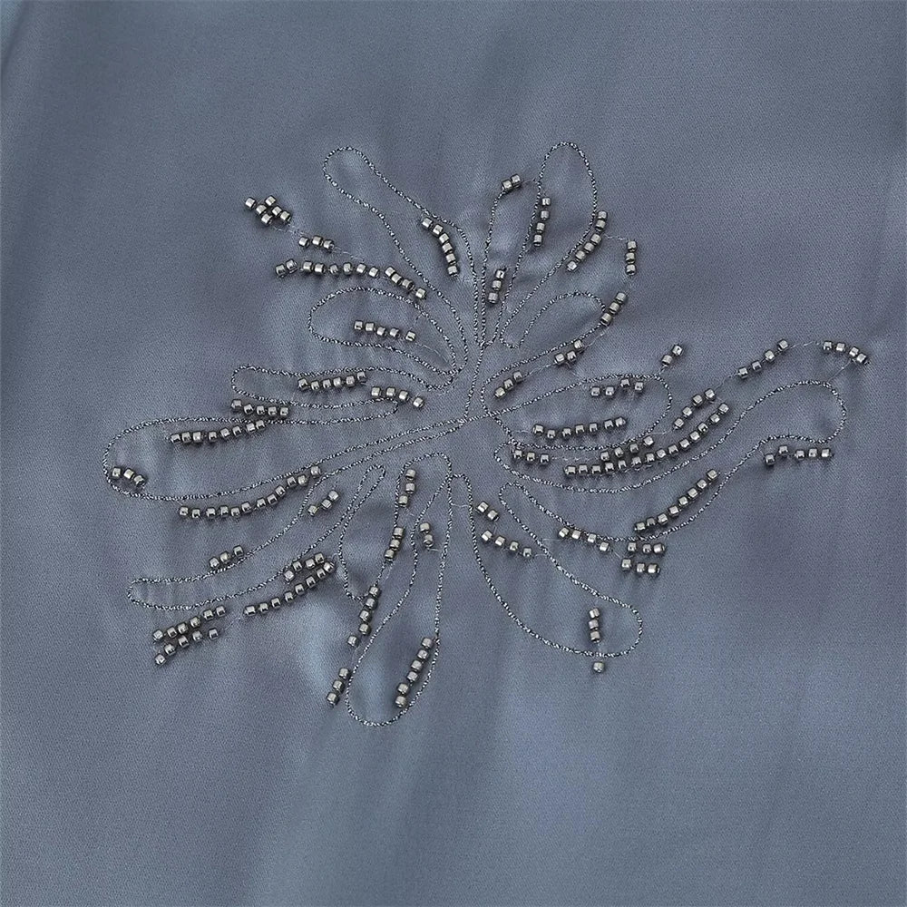 Summer New Product Women's Style Flip Collar with Beaded Embroidered Shirt, High Waist Straight Leg Pants Set.