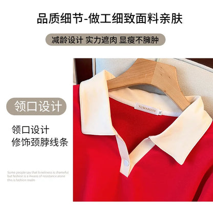 170kg plus size Damen büste Herbst lose Revers Langarm Sweatshirt schwarz rot 6xl 7xl 8xl 9xl 10xl 11xl.