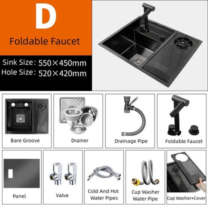 55 cm x 45 cm Küchenspüle Nano 304 Edelstahl Gemüsewaschbecken Einzelwaschbecken Waschbecken Waschbecken Verstellbarer Klapphahn