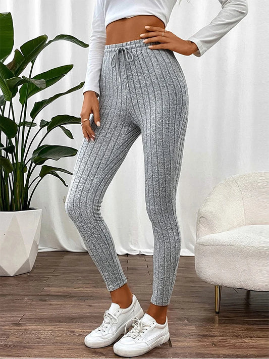 Lässige, dehnbare Damen-Leggings mit Kordelzug für jeden Tag, hohe Taille, einfarbig, atmungsaktiv, Sport-Leggings, weich, bequem.
