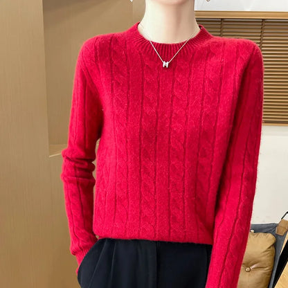 Frauen 100% Merino Wolle Verdickung Pullover Oansatz Gestrickte Twisted Pullover Herbst Winter Kaschmir Langarm Kleidung Basis Tops