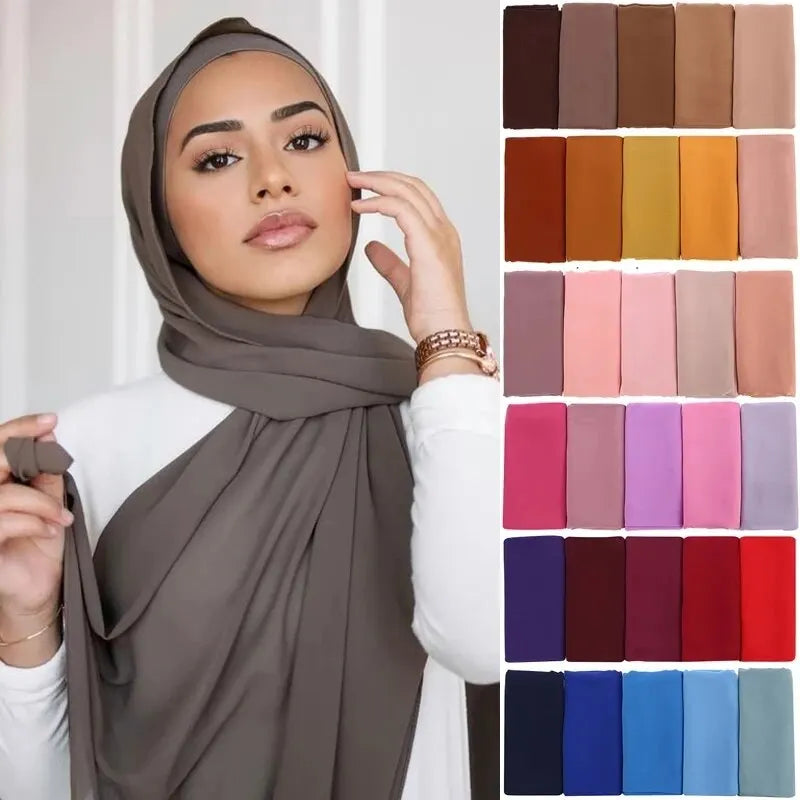 Muslim Chiffon Hijab Scarf Women Long Solid Color Head Wrap For Women Hijabs Scarves Ladies Muslim Veil Jersey Hijabs.