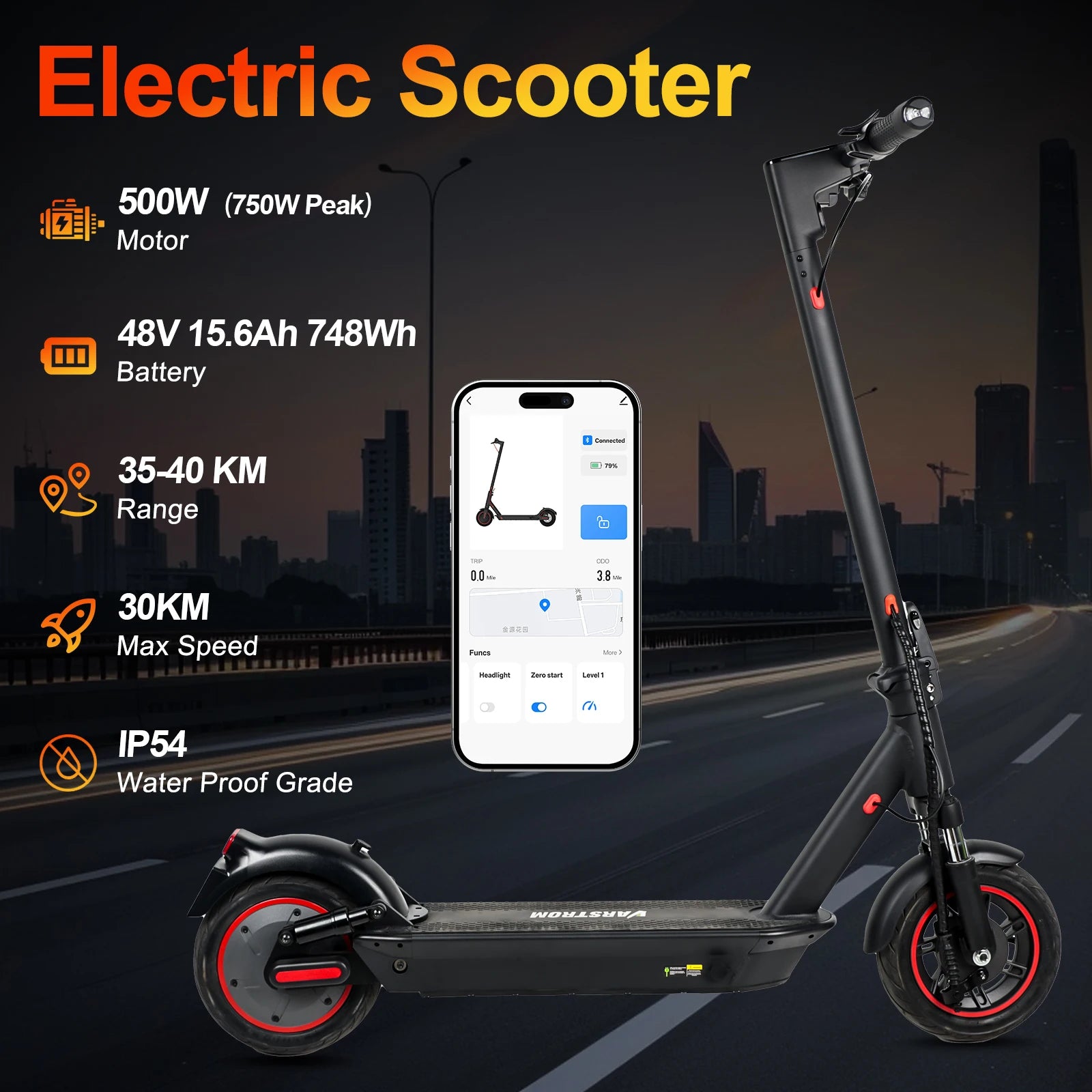 Electric Scooter For Adults Max Speed 35Km/h Electric Scooter 500W (Peak 750W ) Adult Scooter Electric Kick Scooter.