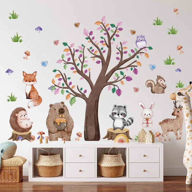 Safari Jungle Woodland Animals Wall Decals Wall Stickers for Boys Girls Baby Nursery Kids Bedroom Living Room Classroom Decor.