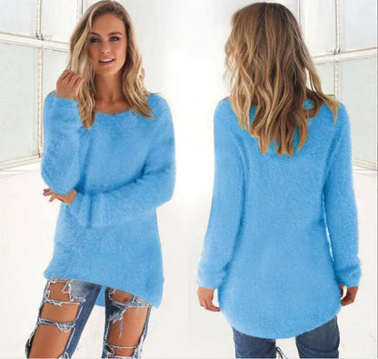 Frauen warmen Pullover einfarbig o Hals lose Baumwolle gestrickt Pullover langen Pullover lässig übergroße Bluse Damen Hipster Kleidung