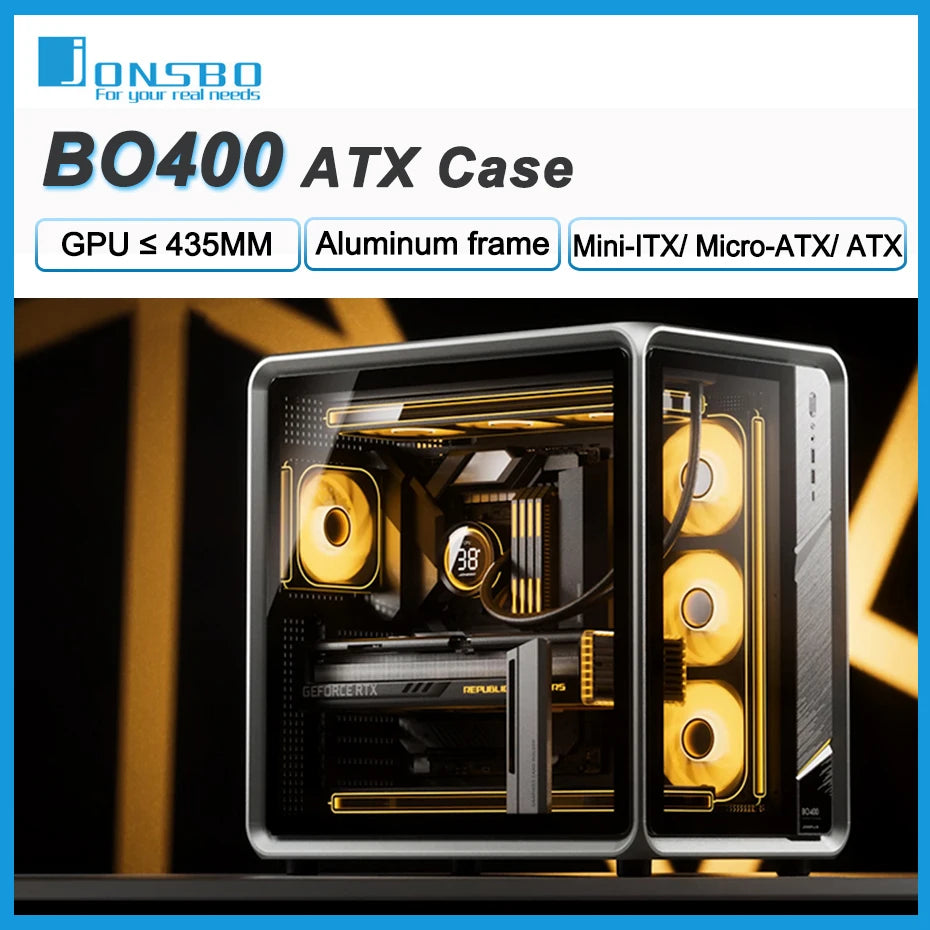 JONSBO BO400 ATX Desktop Case Aluminum Side View Sea View Room Chassis Supports 360 Water-cooled 10 Fan Positions.