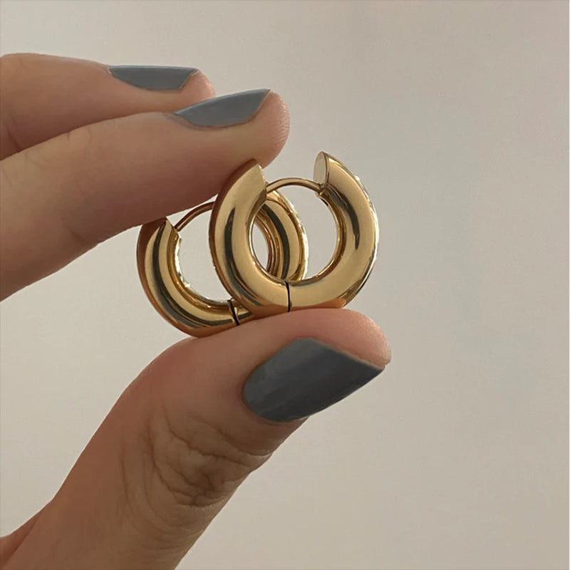 20mm Stainless Steel Hoop Earrings for Women Smooth Metal Round Chunky Ear Buckle Huggie Earrings Jewelry Accessories Wholesale.
