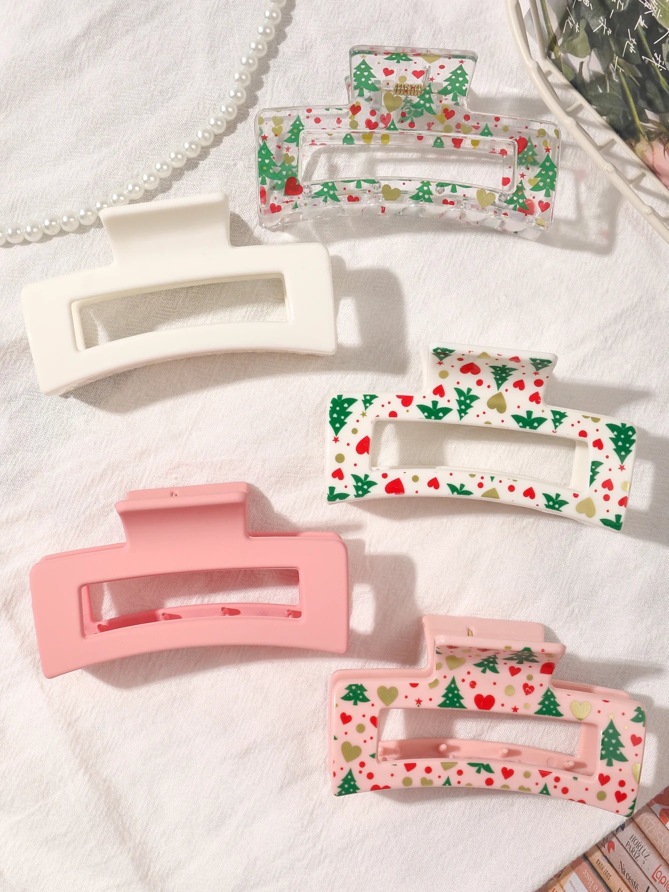 3 Pcs Frosted Cream Color Transparent Fruit Shark Scratch Clip-ins Style Back of Head Premium Wind Plate Women Hair Accessories.