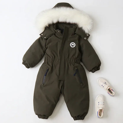 Plus Dicke Samt Bodys Kleidung Winter Baby Wasserdicht Mit Kapuze Einteiliges Mädchen Jungen Overalls Ski Anzug Infant Dicke Warme strampler.