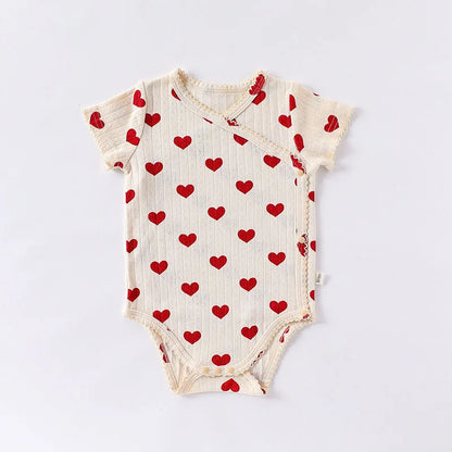 0-24M Baumwolle Baby Mädchen Strampler Herz Druck Nette Prinzessin Body Sommer Neugeborenen Kind Baby Kleidung Kurzarm outfit