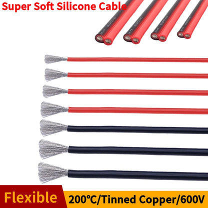 Soft Silicone Cable Auto Car Battery Automotive Wiring 30 28 26 22 20 18 16 14 12 8AWG Heat-resistant Electrical Wire Red Black.