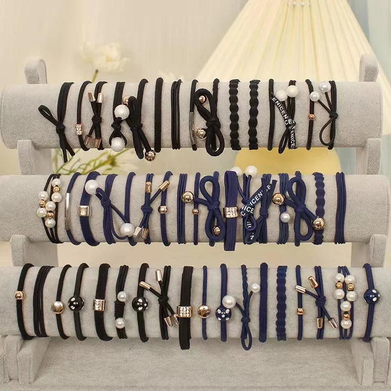 50/12PCS  Women Elastic Hair Ties Pearls Fashion Girls Scrunchies Ponytail Holder Rubber band Hair Rope Hair Accessories