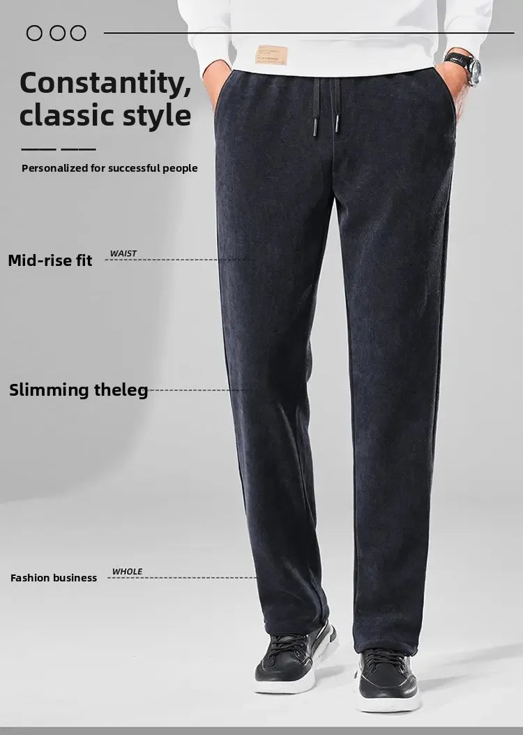 Herren-Freizeithose, verdickt, gerades Bein, warm, Herbst-Winter-Oberbekleidung, modisch, vielseitig, lockere Passform, sportlicher Stil.