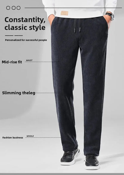 Herren-Freizeithose, verdickt, gerades Bein, warm, Herbst-Winter-Oberbekleidung, modisch, vielseitig, lockere Passform, sportlicher Stil.