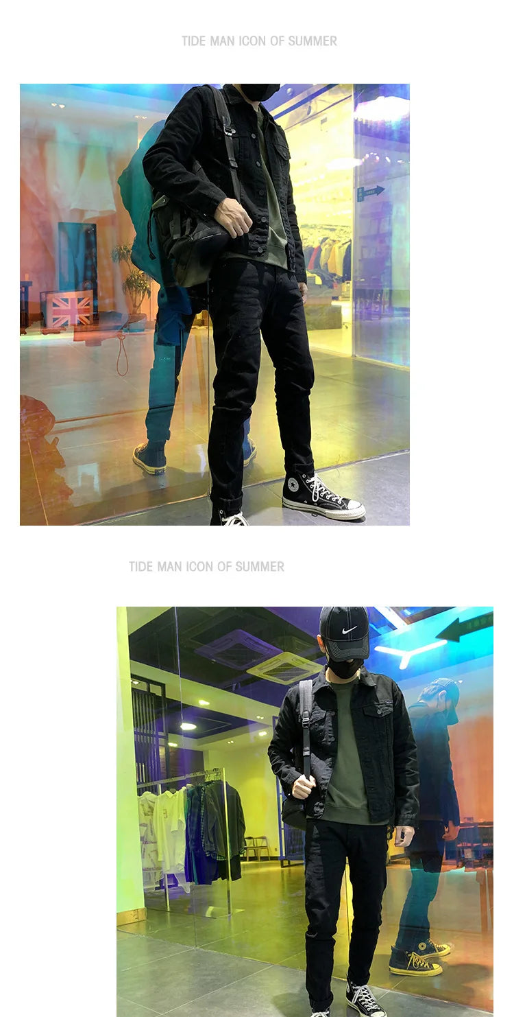 Men's Denim Jacket Spring Autumn White Casual Slim Fit Korean Style Workwear Coat Streetwear Fashion Male Outerwear Jackets.