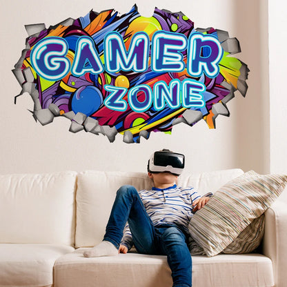 Larger Game Poster 3D Wall Hole Art Cool Gamer Zone Gamepad Vinyl Mural Stickers Home Decoration for Kids Bedroom Gaming Rooms.