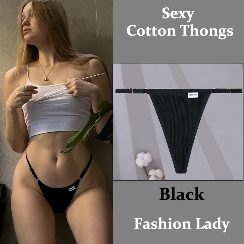 Fashion Sexy Women Cotton Panties  Adjustable Waist Belt Solid Color Thongs Low RiseG-String Lady Breathable Soft Lingerie S-XL.
