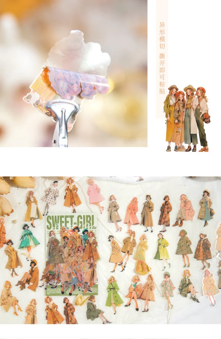 60 pcs Hand malerei Mode süße Mädchen Menschen Aufkleber Vintage Cartoon Mode Mädchen Sammelalbum Ölgemälde Illustration Aufkleber.