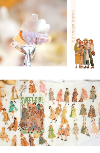 60 pcs Hand malerei Mode süße Mädchen Menschen Aufkleber Vintage Cartoon Mode Mädchen Sammelalbum Ölgemälde Illustration Aufkleber.