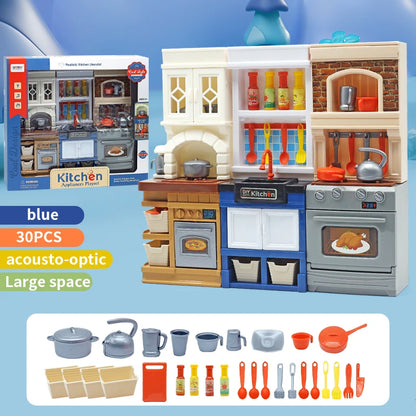 DIY Kid Play House Simulation Kitchen Pretend Toys Kitchenware Lighting and Sounds Cooking Game Set Children Fun Educational Toy