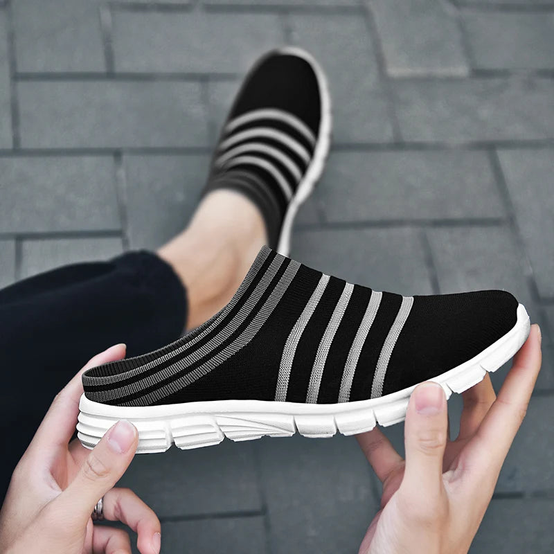 New large size men's casual sneakers fashion outdoor walking men's half slippers mesh surface breathable men's sneakers