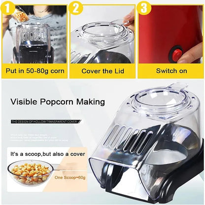 Electric Portable Popcorn Maker Fully Automatic Home Popcorn Popper Hot Air Popcorn Machine Healthy No Oil Mini Popcorn Maker.