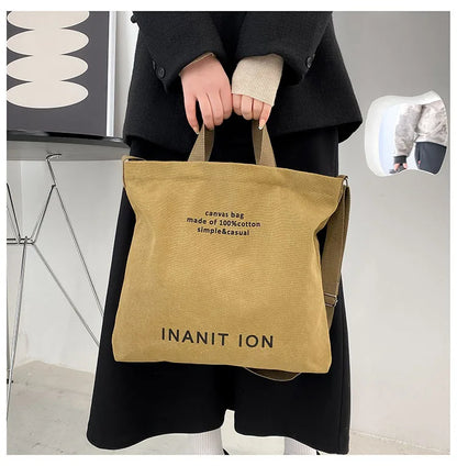 Japanese Canvas Men's and Women's Simple Cross-body Bag Wash Canvas Thick Handbag Large Capacity Arts Students Package Satchel