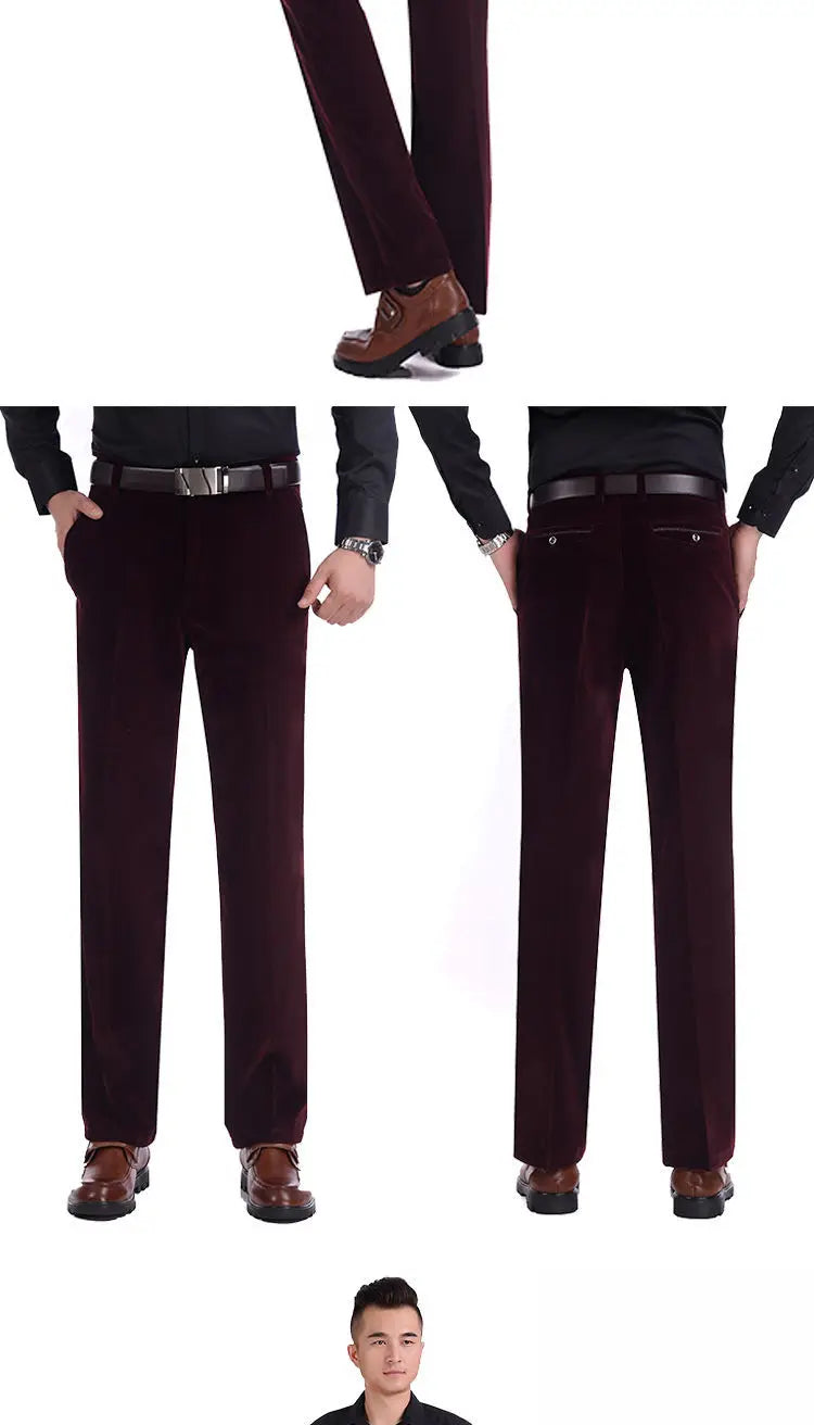 Business Casual Men Corduroy Pants Autumn Winter New Solid Zipper Pockets Simplicity Fashion Loose Thicken Straight Trousers.