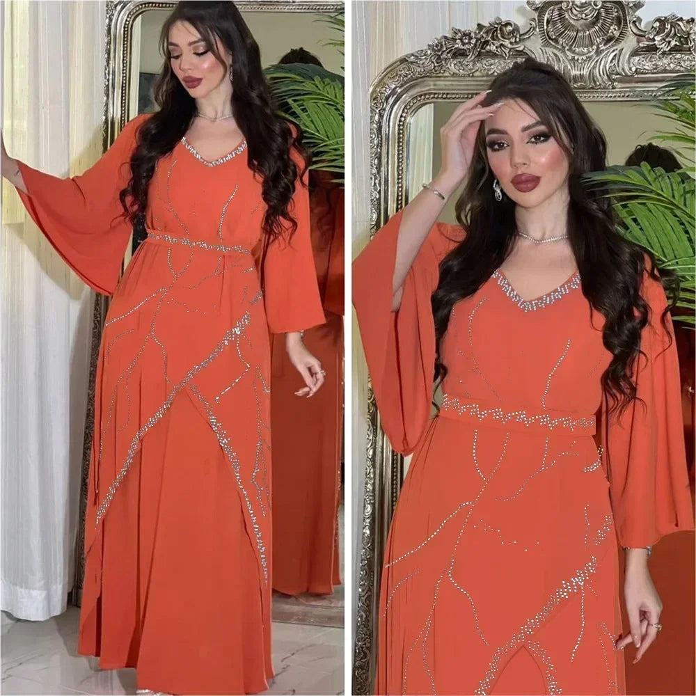 Diamanten Abayas für Frauen Muslimischen Abend Party Kleid Islam Kleidung Arabische Robe Saudi Kleid Marocain Kaftan Dubai Jalabiya Djellaba.