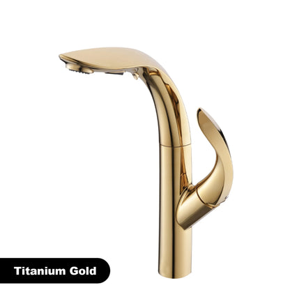 Luxury brass gold touch switch kitchen faucet pull-out design 1 hole single handle hot and cold water sink 2 function Mixer