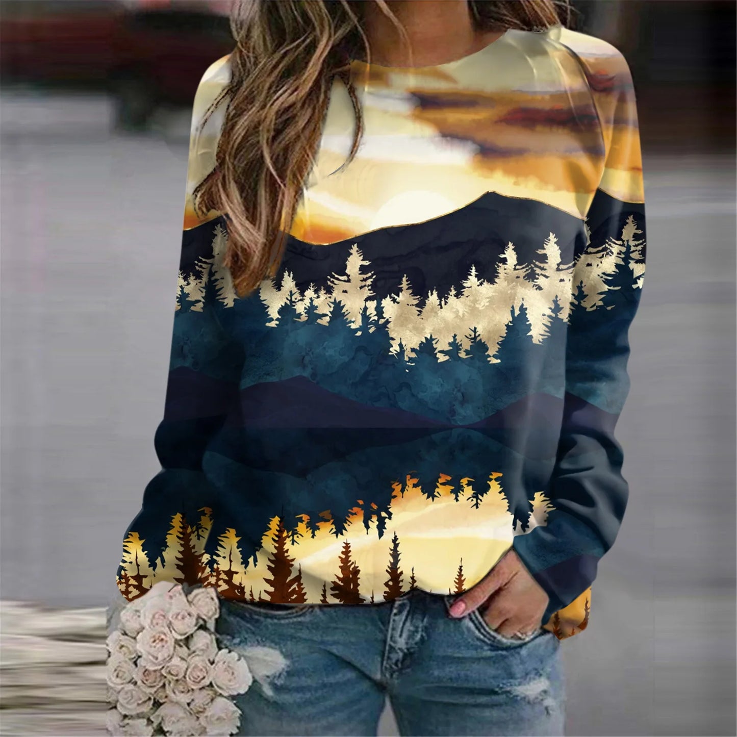Forest Trees 3D Print Sweatshirts Women's Casual Raglan Long Sleeves Hoodies Woman Pullovers Harajuku Y2k Tops Female Clothing