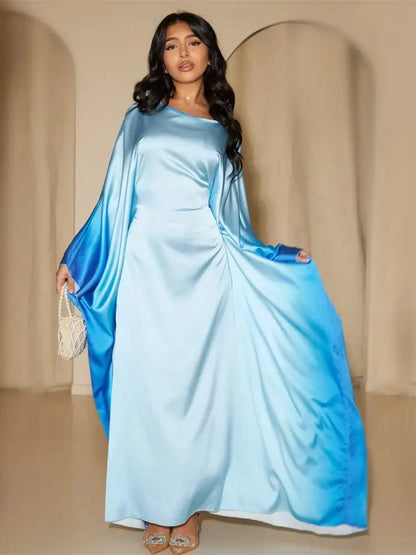 Gradient Color Shiny Batwing Satin Maxi Abaya Dubai Luxury 2024 Abayas For Women Muslim Kaftan Dress Islam Caftan Marocain Femme.