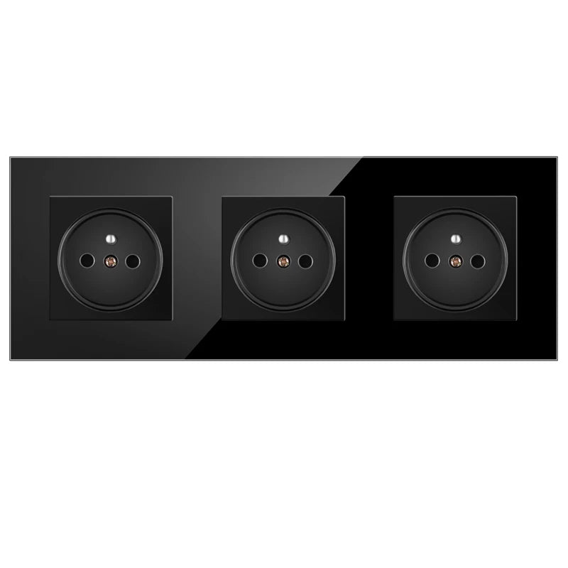 JHJCH Touch Lichtschalter Frankreich Steckdosen USB C Telefon Ladung Kristallglas 1/2/3Gang Wandschalter Doppelsteckdosen Schwarz