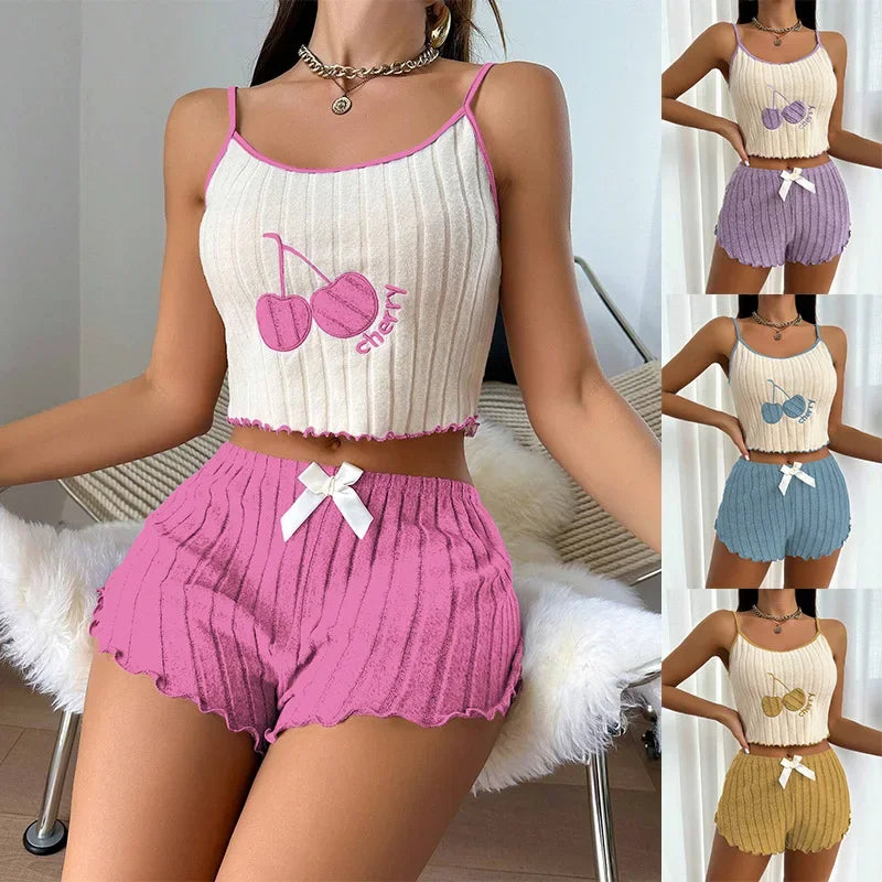 Sommer 2 stücke Pyjamas Set für Frauen Casual Einfache Boden Wolle Halfter Weste Shorts Set Hause Tragen Nachtwäsche Loungerwear.