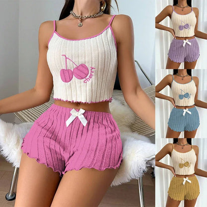 Sommer 2 stücke Pyjamas Set für Frauen Casual Einfache Boden Wolle Halfter Weste Shorts Set Hause Tragen Nachtwäsche Loungerwear.