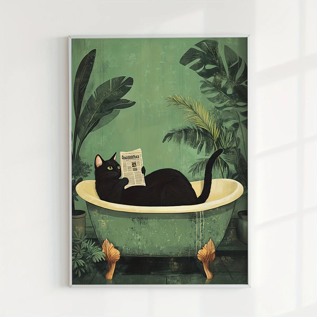 Set of 6 Unframed Cat Bathroom Canvas Prints - Whimsical & Funny Black Cat Wall Art Posters for Home Decor, Perfect for Livin.