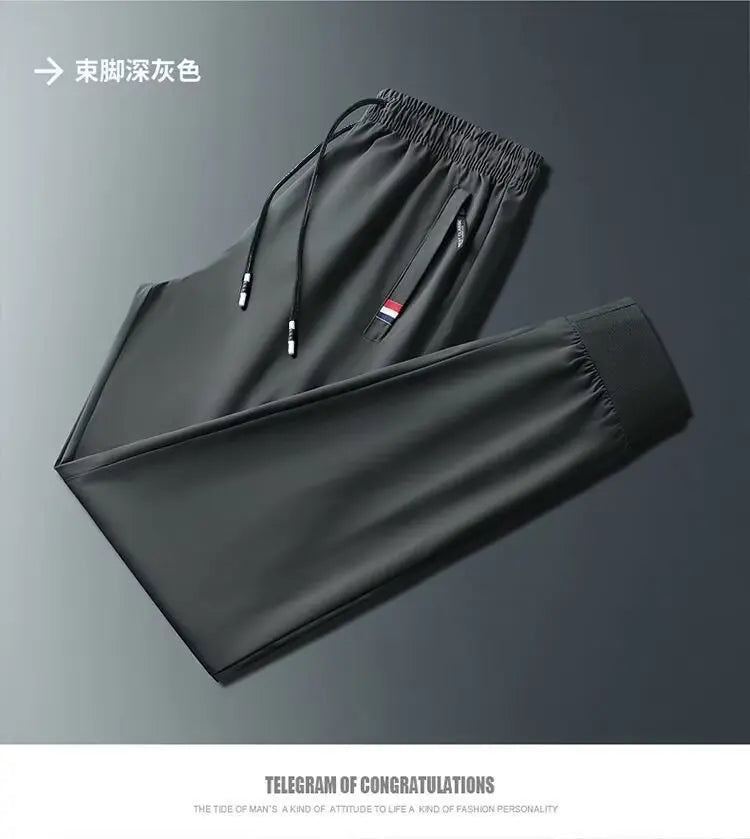 Men's Quick Dry Loose Fit Breathable Summer Lightweight Casual Pants Korean Style Elastic Sweatpants For Men.