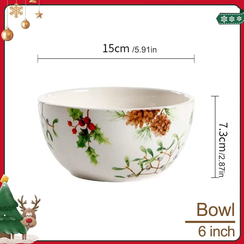 Christmas Tree Ceramic Plate European Style Tableware Coffee Mug Dinner Plates Fruit Snack Western Dishes Kitchen Christmas Gift.