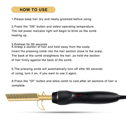 Hot Comb Straightener Electric Hair Straightener Portable Hot Comb Electric Hot Comb For Wigs.