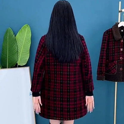 Frauen Plaid Mantel Karierten Winter Mutter Jacke Taschen drehen-unten Kragen einreiher Mid Länge Mantel Mid-aged frauen Mantel.