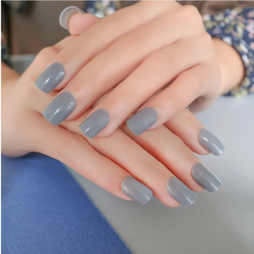 20Styles Solid Color Square Head False Nail Tip Wearable Fake Nails Artificial Nail Tips Full Cover Press On Nails Manicure Tool.