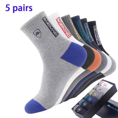 5 Pairs of Autumn and Winter MEN'S Sports Socks for Summer Leisure, Sweat Wicking, Lightweight and Breathable Basketball Socks